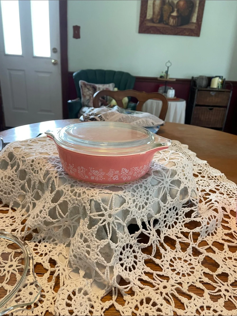 Pyrex Pink Floral Glass Casserole with Clear Lid
